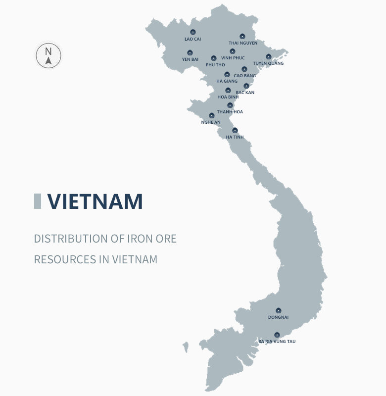 Distribution of iron ore resources in Vietnam